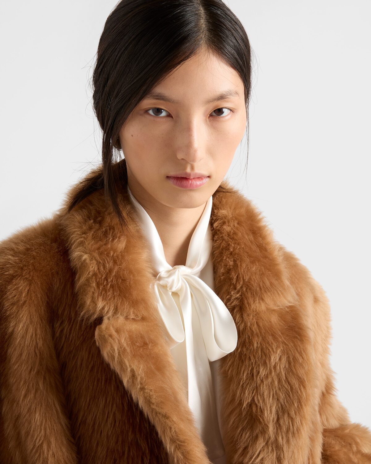 Двубортное пальто из овчины Prada, коричневый — фото 3