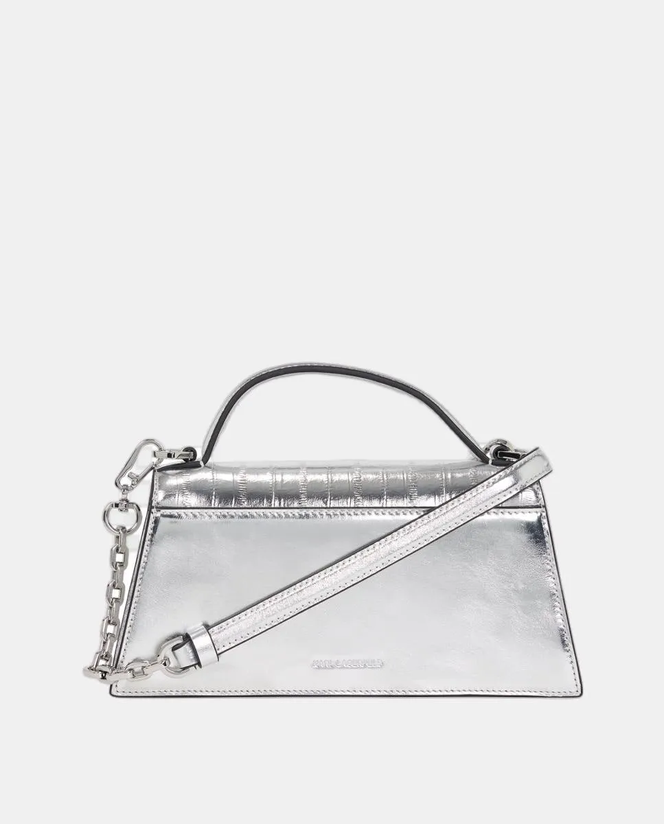 

Маленькая кожаная сумка через плечо с клапаном Karl Lagerfeld, серебряный