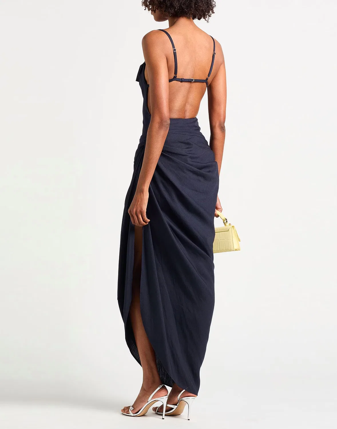 Макси-платье из вискозы и льна JACQUEMUS синее — фото 3