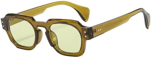 

Солнцезащитные очки 2027 года для женщин, прозрачные линзы, защита от УФ-излучения UV400, винтажные мужские солнцезащитные очки с заклепками в стиле панк MTZJH, Olive Green Green