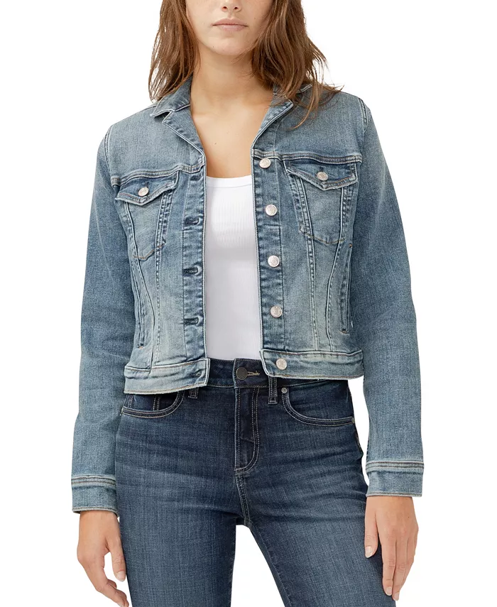 

Женская укороченная джинсовая куртка с вырезом Silver Jeans Co., синий