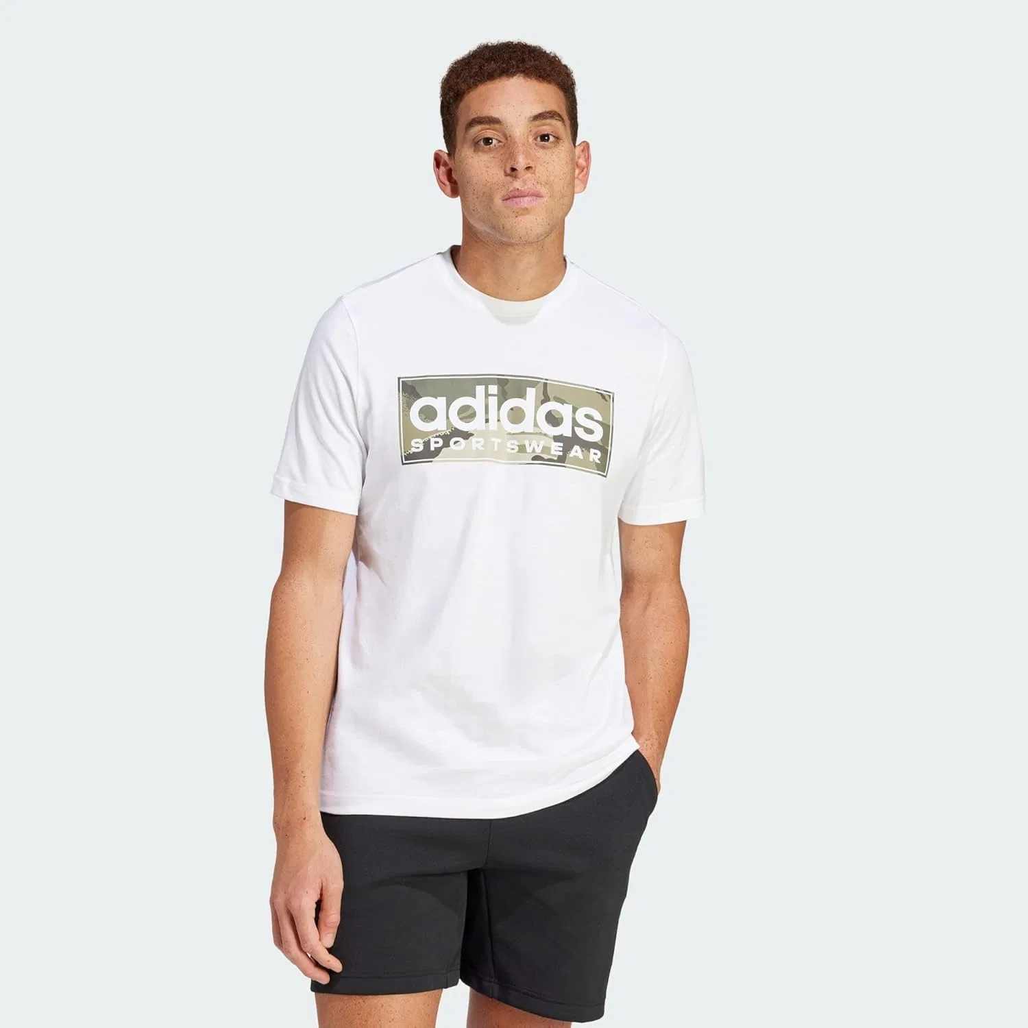Футболка с камуфляжным принтом, adidas, белый — фото 2