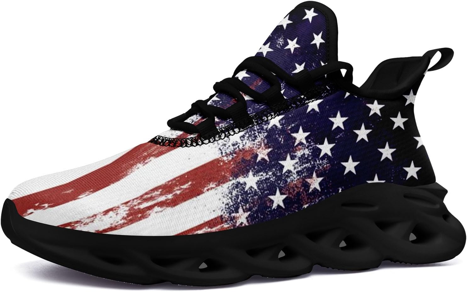 

Мужские беговые кроссовки с сеткой, дизайн с американским флагом для патриотических энтузиастов и ветеранов Onegam, черный