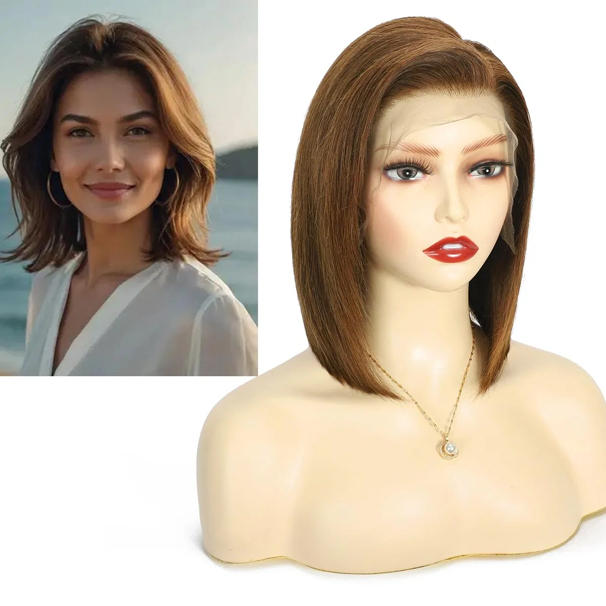 Парик из натуральных волос «Short Bob Style» от Larafona Larafona, Medium Brown 4#