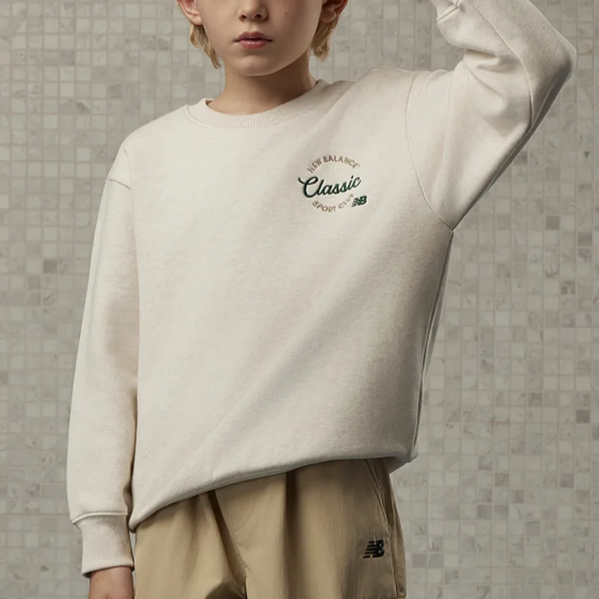 New Balance Свитшот NB Fleece Lined Fashion Minimalist Style Versatile Pullover White Kids' — фото 4