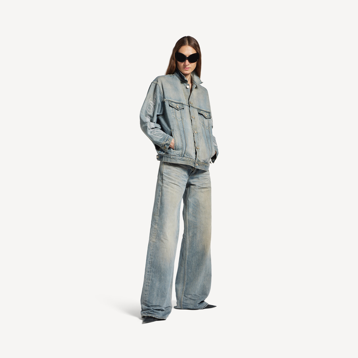 

Женская куртка прямого кроя цвета меланжево-серый/голубой BALENCIAGA, синий/меланжево-серый