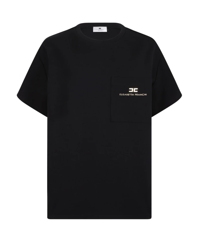 

Черная плотная трикотажная футболка с вырезами. Elisabetta Franchi, черный