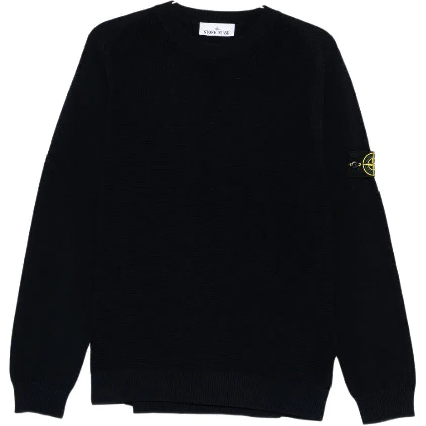 Свитер с круглым вырезом и патчем Stone Island синий