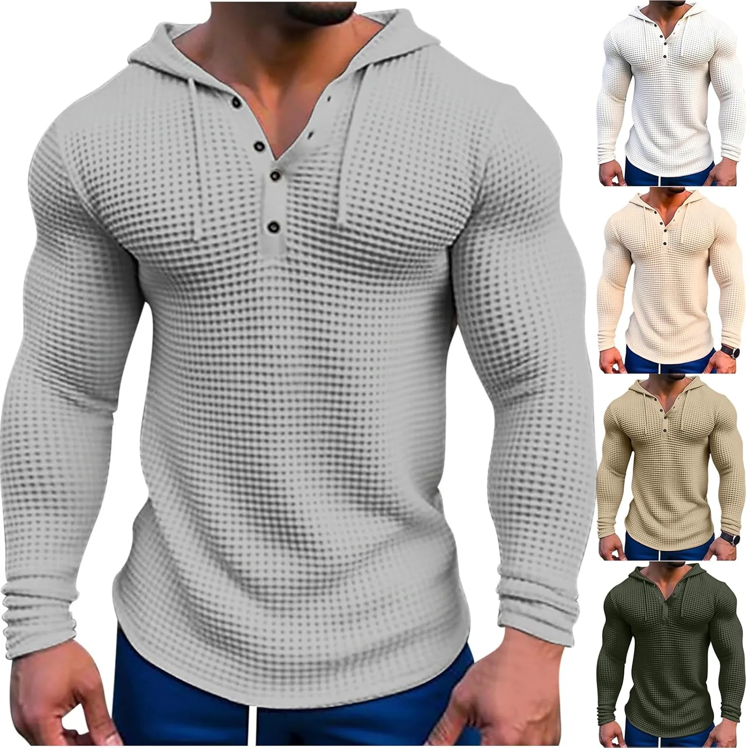 

Wankang мужская вафельная толстовка с капюшоном на шнурке