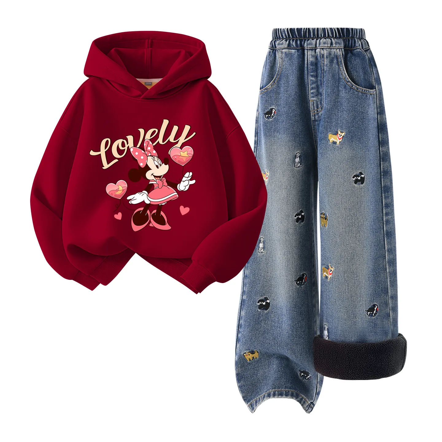 Детская повседневная худи с капюшоном Disney, [Thickened and Fleece-Lined]Di Hidden Burgundy+Solid Color Denim Blue — фото 4