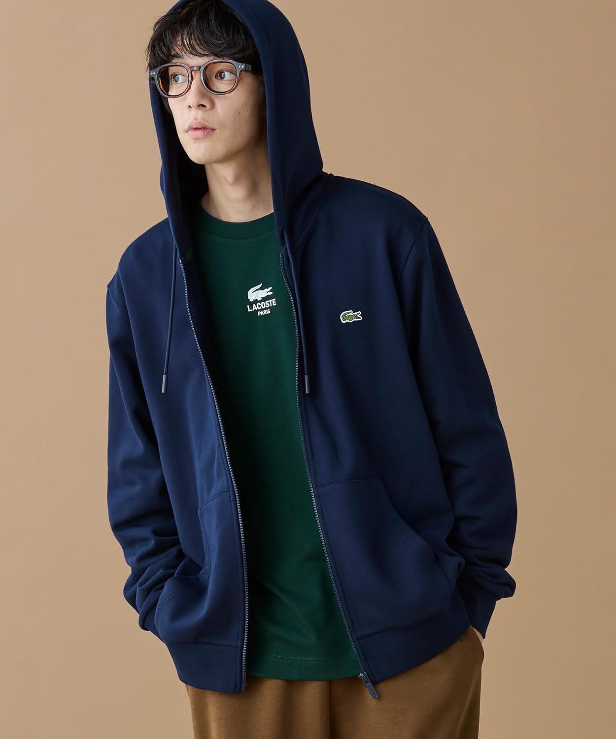 Мужская толстовка Lacoste (официальная) Essential на молнии с капюшоном, темно-синий — фото 2