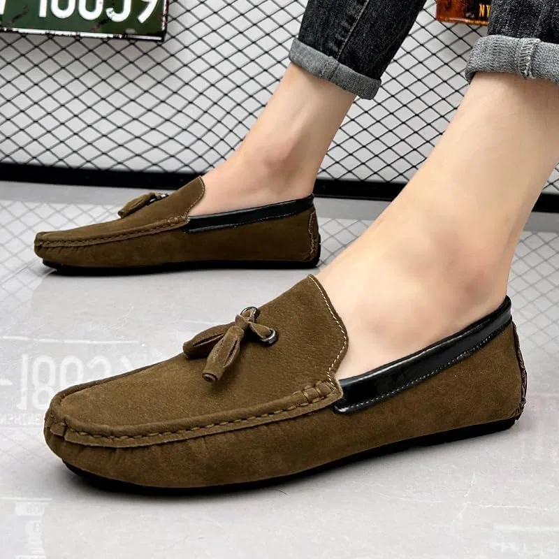 Лоферы мужские замшевые на кожаной подошве с кисточкой Khaki PUGHGAETZF — фото 2