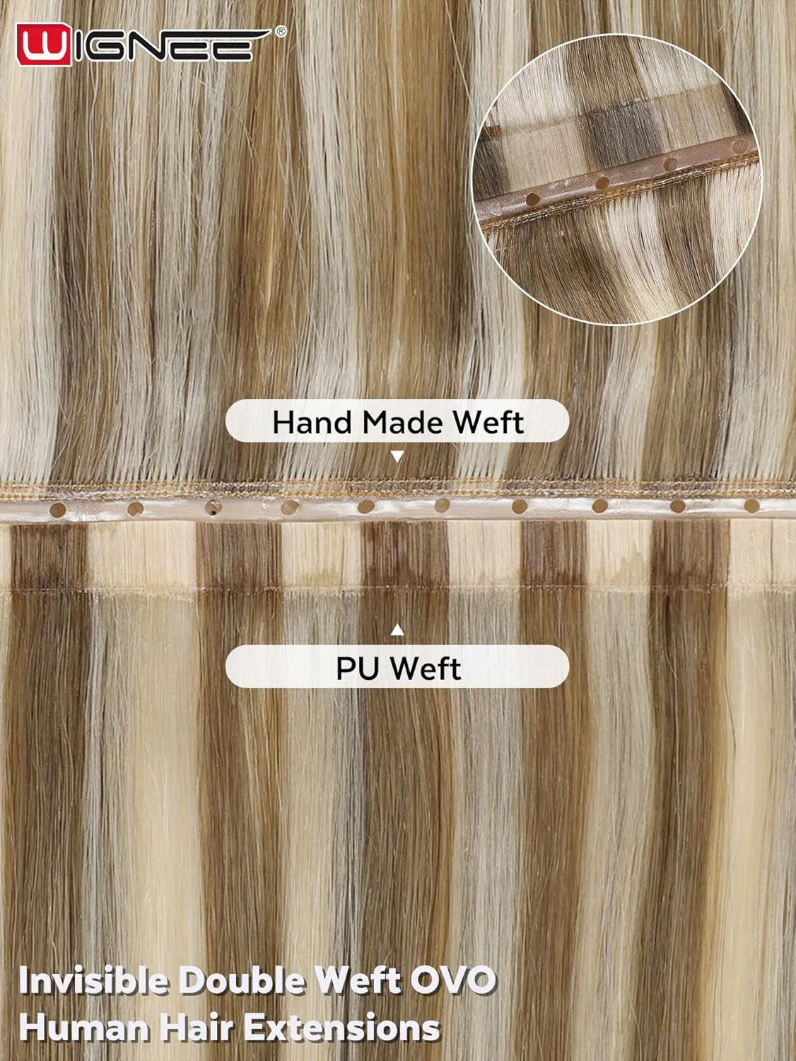 Накладные пряди WIGNEE из 100% натуральных волос Remy 46 см, 8 упаковок, 100 г Wignee, Blonde Ombre — фото 3
