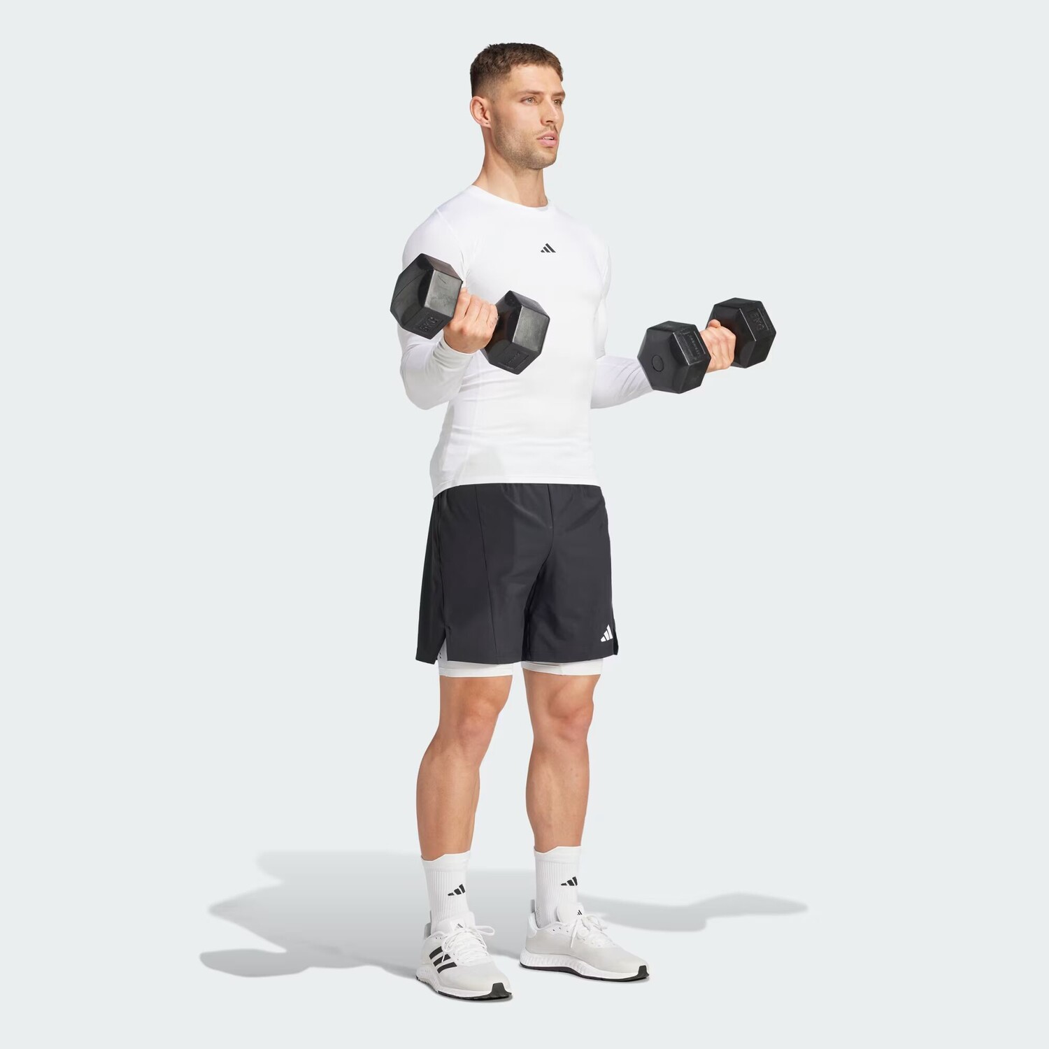 Компрессионная футболка с длинными рукавами Techfit для тренировок Adidas, цвет White — фото 3