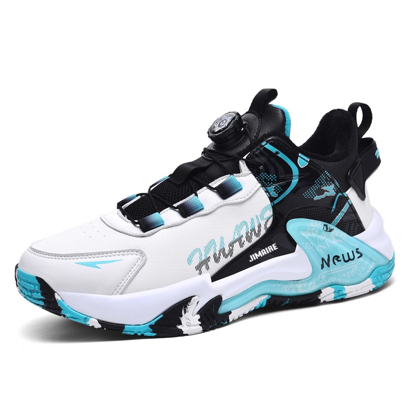 

King Jinmai Утепленные противоскользящие полуботинки мужские бело-голубые с амортизацией, цвет White and Blue Moon Winter Fleece-Lined