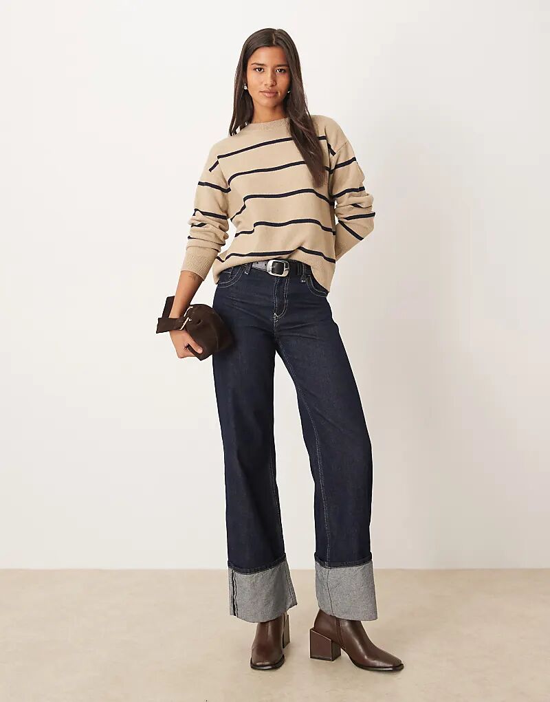 

Джемпер Mango с круглым вырезом в светло-коричневую и черную полоску