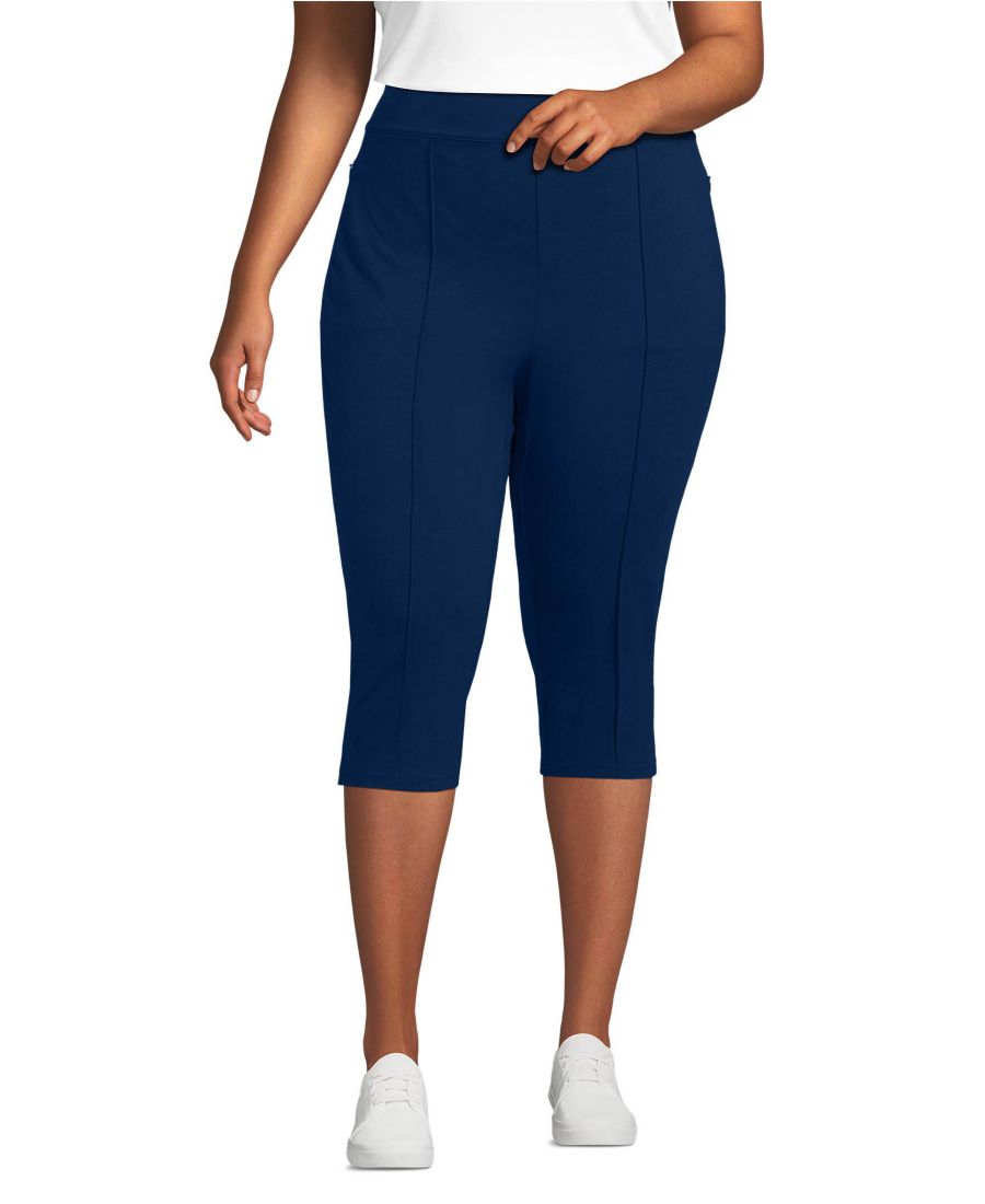 

Женские брюки-капри Starfish большого размера с высокой посадкой и складками Lands' End, Deep sea navy