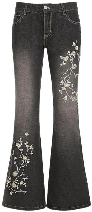 

Женские джинсы Bell Bottom Low Rise с вышивкой Uohuangjia