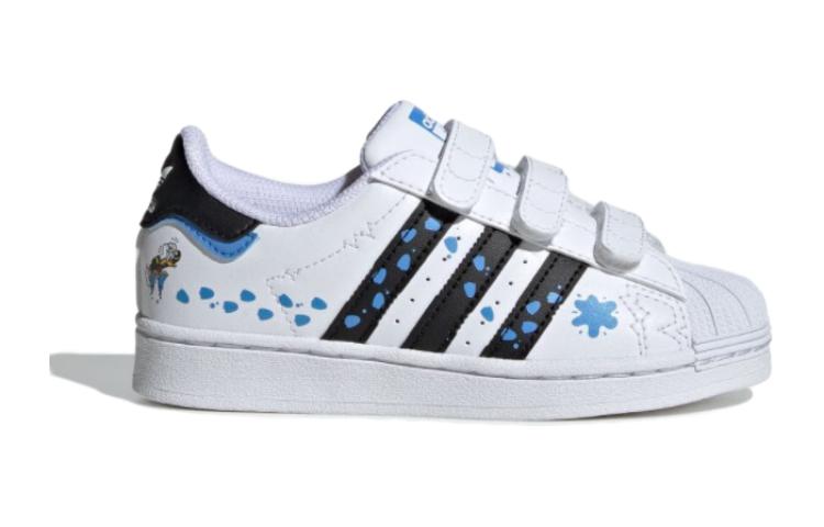 Детские кроссовки для скейтбординга SUPERSTAR SST KIDS с противоскользящим износостойким низким верхом Adidas Originals, белый/синий — фото 2