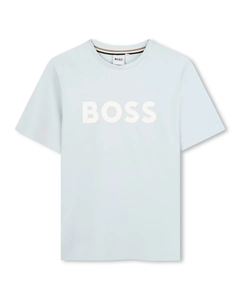 

Детская хлопковая футболка с логотипом спереди BOSS Kidswear, светло-голубой