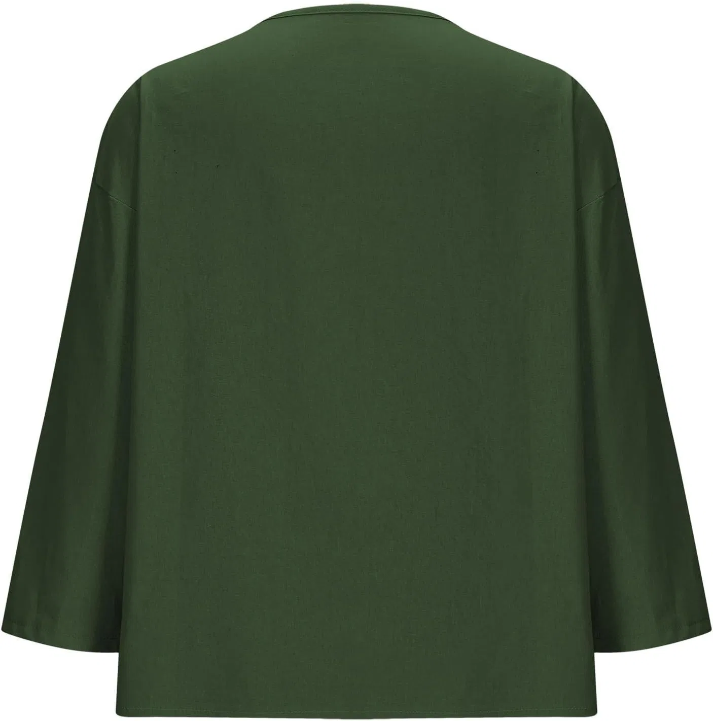 Блуза женская с V-образным вырезом, 3/4 рукав, свободный крой, Army Green#03 — фото 4