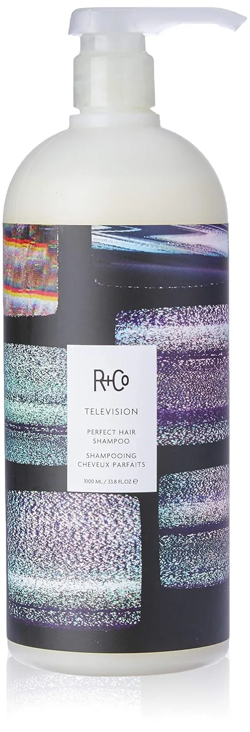 Шампунь R+Co TELEVISION Perfect Hair - литровая упаковка. Увлажняющее и разглаживающее средство для волос, придает блеск и мягкость, подходит для всех типов волос. 1000 мл (1 шт.)