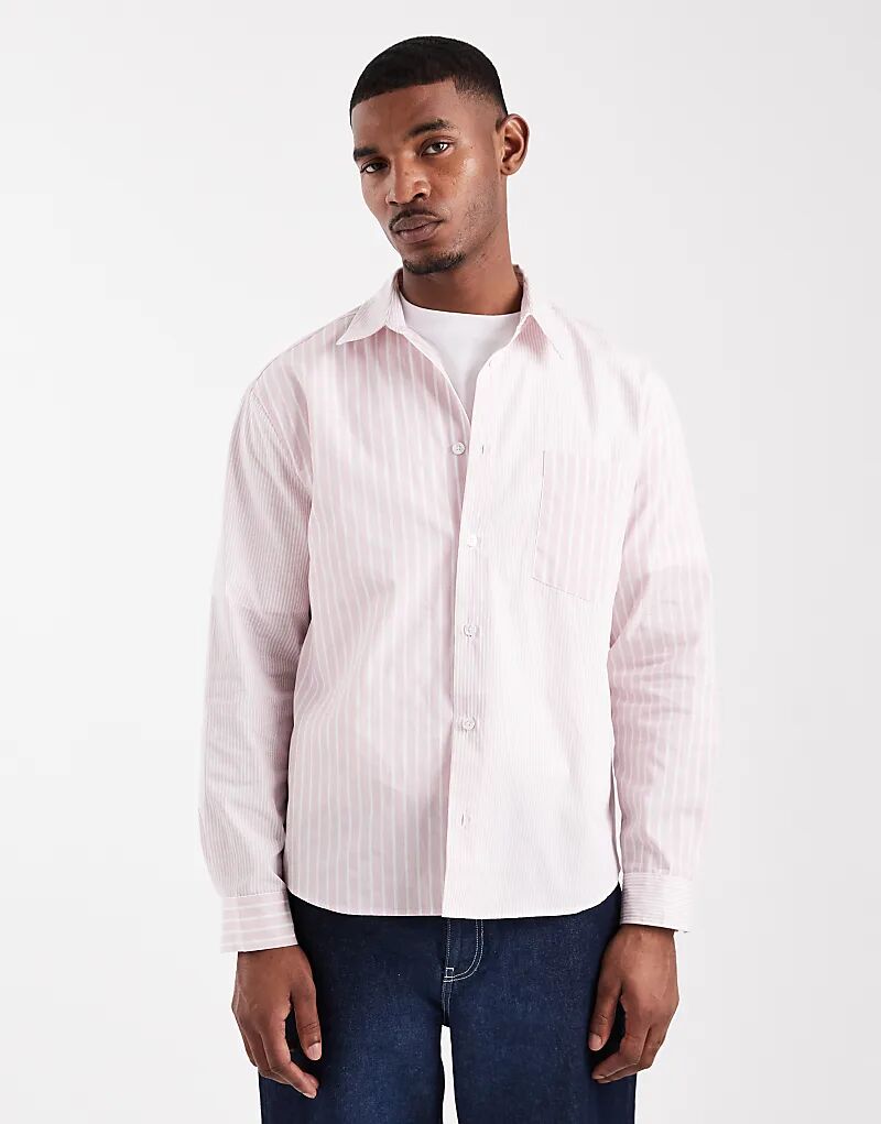 

Свободная рубашка ASOS DESIGN в розовую полоску в стиле пэчворк