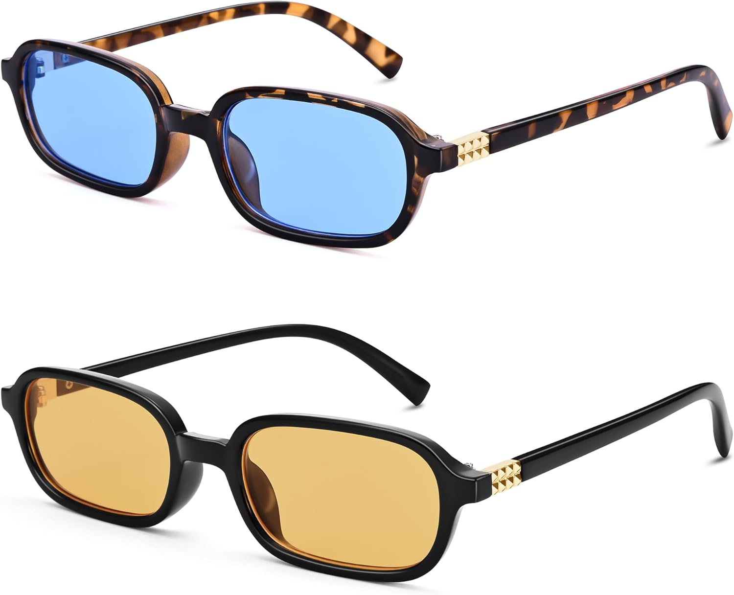 

Солнцезащитные очки Hycredi Retro прямоугольной формы для женщин - модные солнцезащитные очки в стиле 90-х с узкой оправой и небольшой квадратной формой, Leopard/Blue + Black/Orange