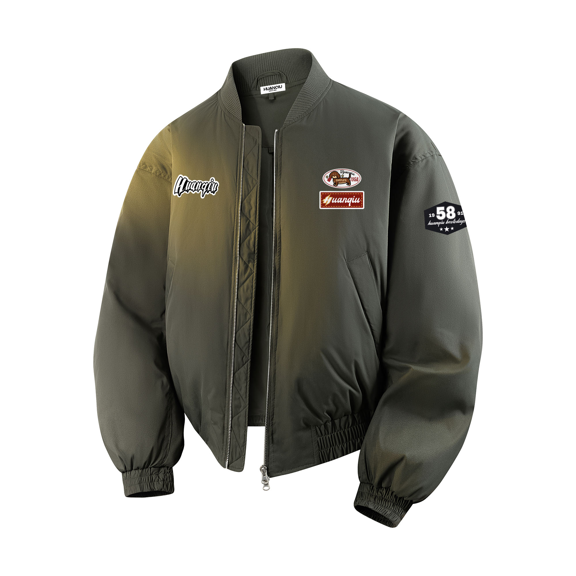 

Пуховик Unisex с воротником-стойкой утепленный HUANQIU, зеленый (logo style)