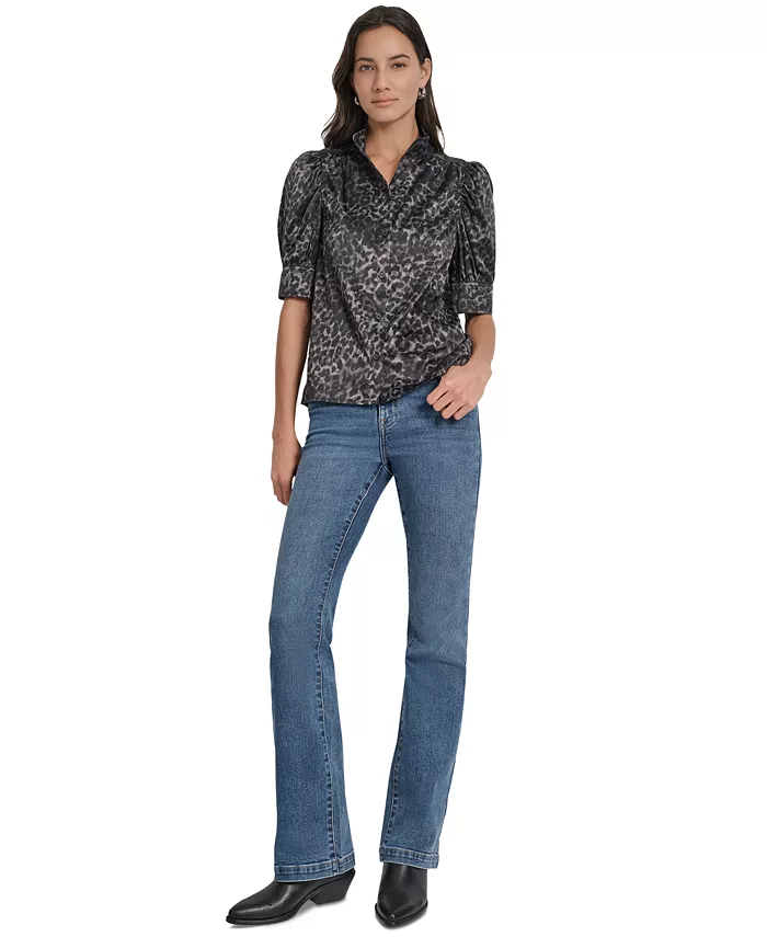 

Женская рубашка с воротником-стойкой и рукавами-буфами DKNY Jeans, черный