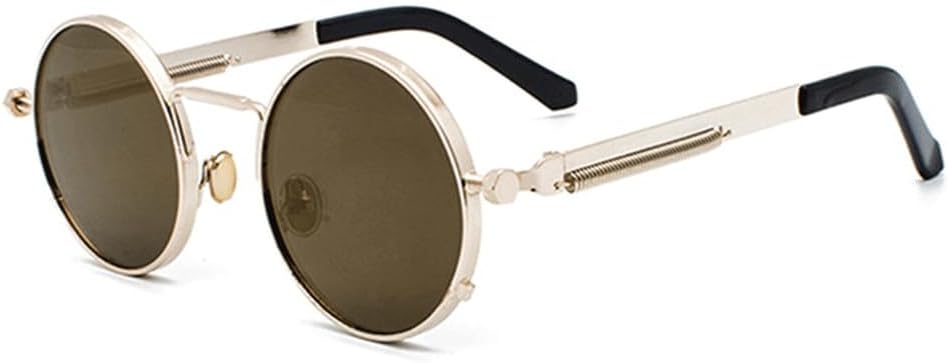 

Панк-солнцезащитные очки для мужчин и женщин, ретро, ​​круглые, в стиле «паровой ковер», маленькие круглые, винтажные, в металлической оправе, очки для вождения KTUCN, Gold Tea