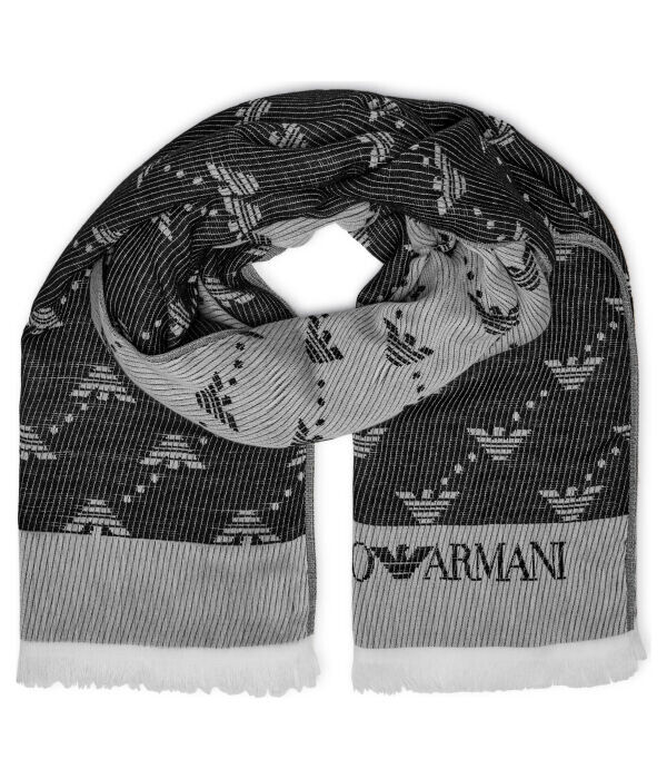 

Шарф мужской Emporio Armani двусторонний с принтом из логотипов бренда, черный