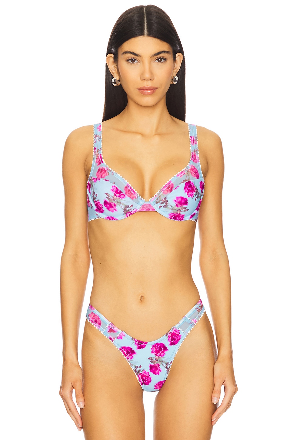 

Бикини-топ с рюшами и косточками с цветочным принтом For Love & Lemons, blue