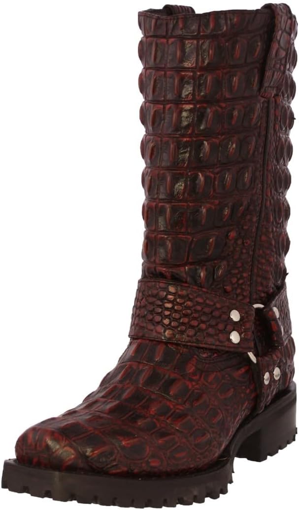 

Мужские байкерские ботинки Cowboy Professional из черной вишневой кожи с принтом крокодила на задней части и квадратным носком