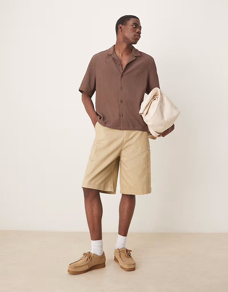 

ASOS DESIGN длинные поплиновые шорты карго бежевого цвета