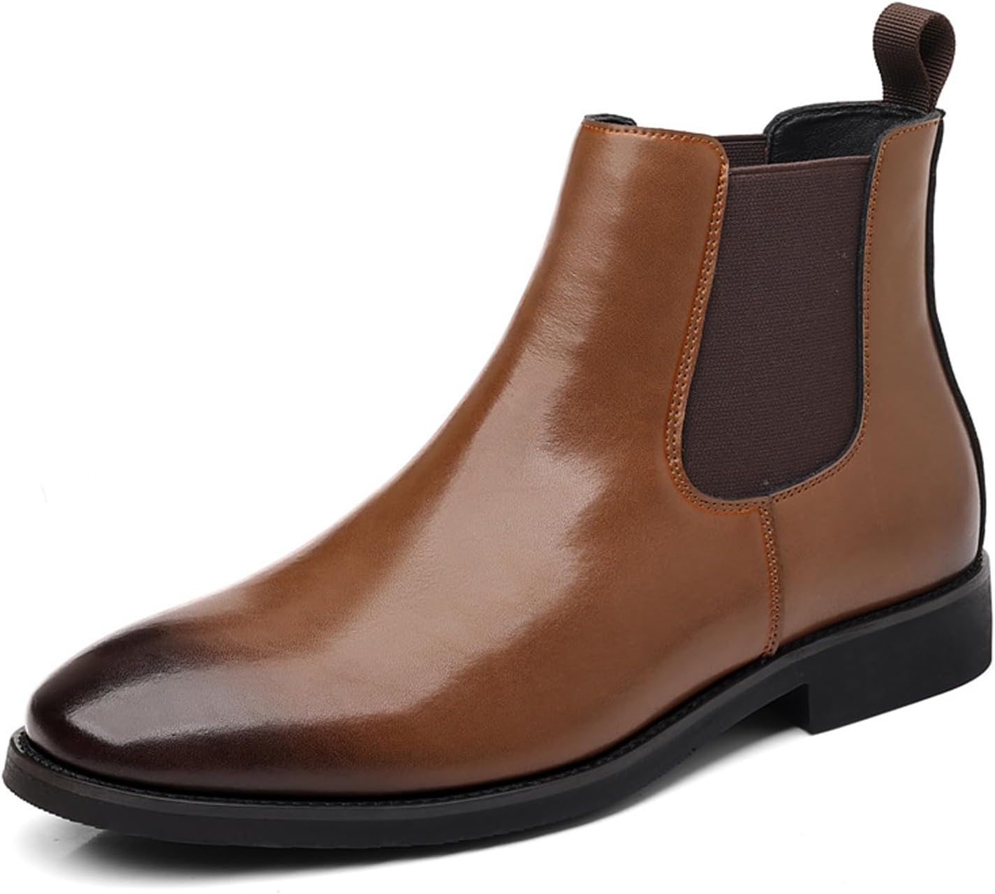 

Мужские кожаные ботинки-челси на массивном каблуке, без застежки, деловые, ретро с круглым носком, с мягкой подкладкой, теплыe, нескользящие, деловые и свадебные ботинки Nelsbrex, коричневый