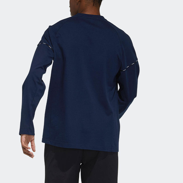 Футболка Men's adidas Printing Logo Round Neck Long Sleeves College Navy Blue T-Shirt GN9456 — фото 3