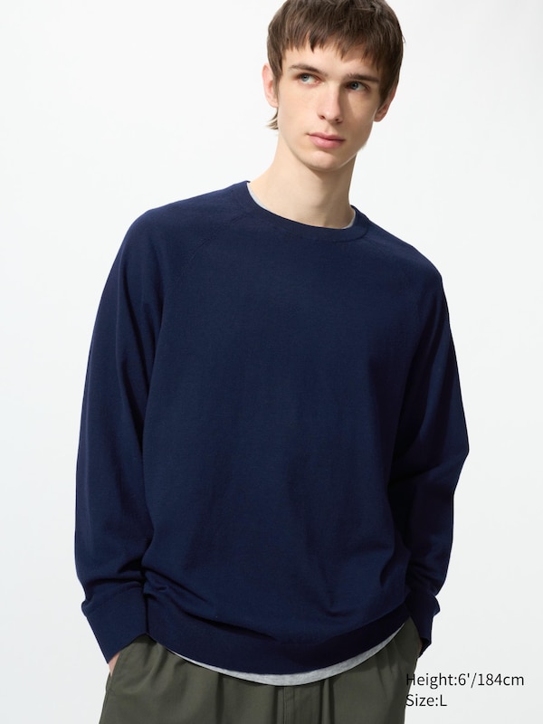 

Моющийся хлопковый джемпер с круглым вырезом Uniqlo, 69 navy