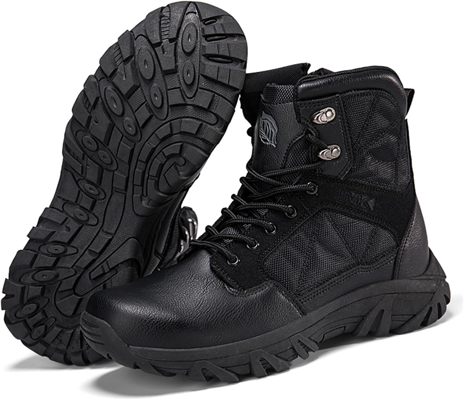

Мужские тактические военные ботинки на шнурках, 15 см средний голенище, поддержка голеностопа, кожаная верхняя часть, резиновая подошва, круглый носок, легкие, дышащая сетка, для походов, тренировок, миссий, работы и туризма Tengfeifly, черный