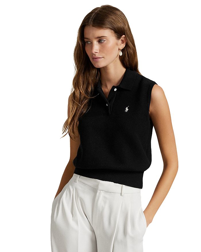 

Хлопковый укороченный поло-свитер без рукавов Ralph Lauren, черный