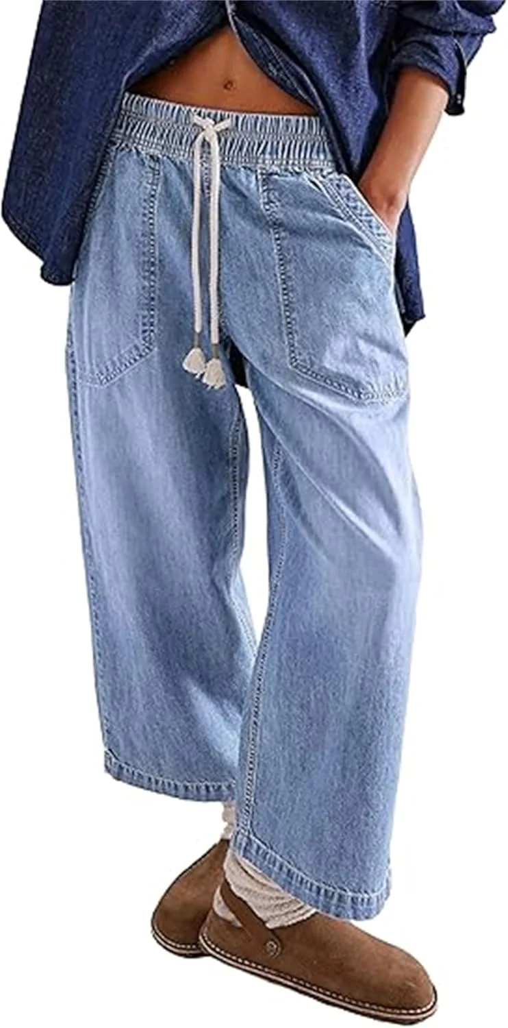 

Женские джинсы с завязками на поясе, широкие прямые