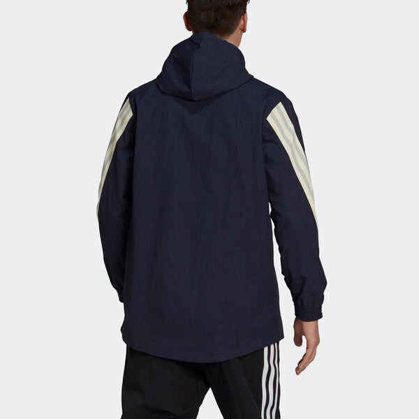 Куртка adidas M 3s Tape Jkt Colorblock Casual Sports Hooded Jacket Navy Blue, синий — фото 3