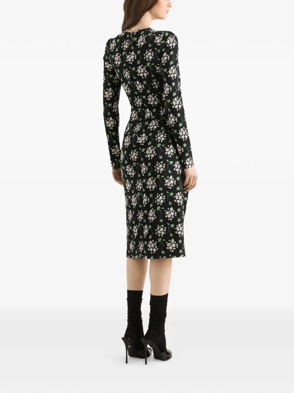 Платье из шармеза с принтом «Букеты герани» Dolce & Gabbana, черный — фото 3