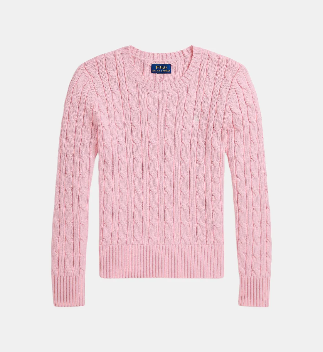 Приталенный пуловер с круглым вырезом из вязаной косички POLO RALPH LAUREN, розовый