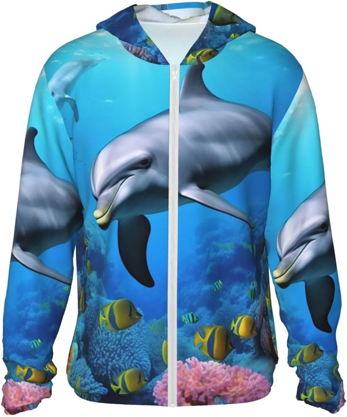 

Толстовка с защитой от солнца Dolphin in The Coral Reef Full Zip UPF 50+ с карманом HJBNW