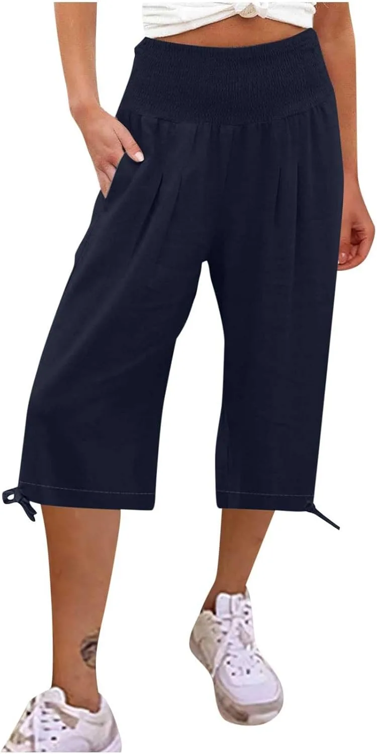 

Женские хлопковые льняные капри с высокой талией