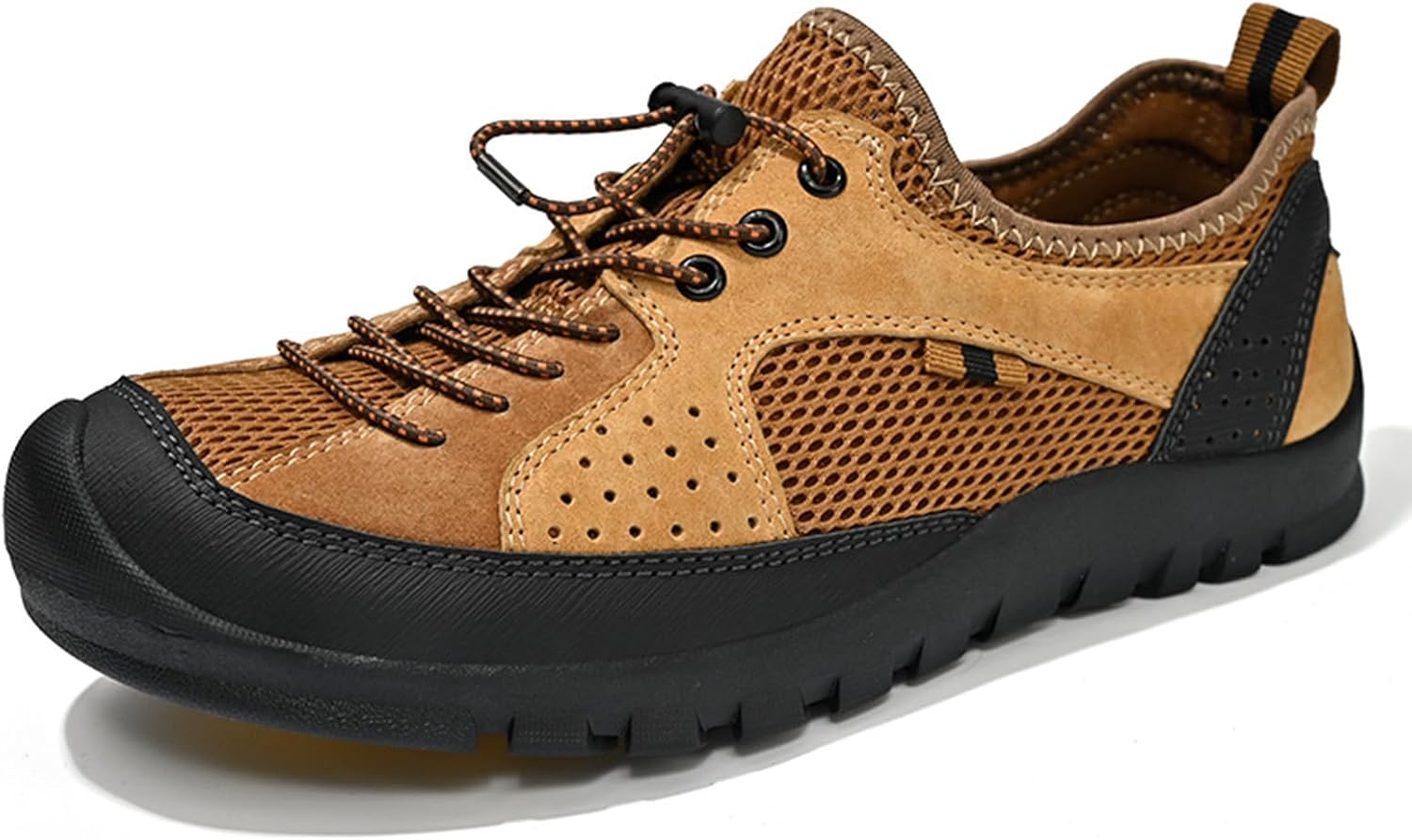 

Мужские сетчатые кроссовки для ходьбы с шнурком, походные босоножки, быстро сохнущие дышащие тренировочные водные туфли, удобные нескользящие прогулочные обувь Etoryoox, коричневый