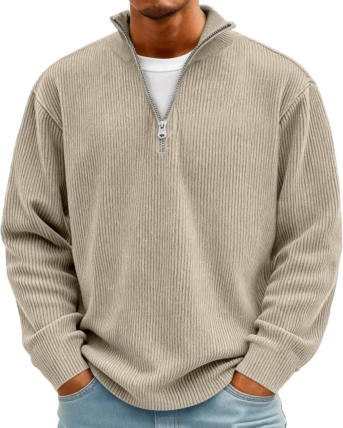 

Толстовка мужская Quarter Zip с капюшоном, из вельвета, свободного кроя Bakgeerle