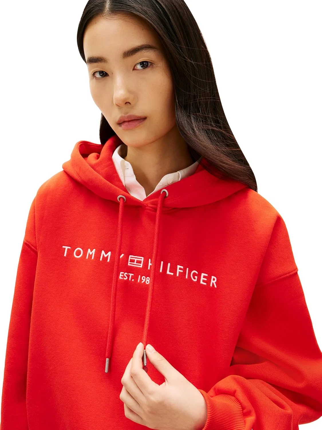 Женский худи Tommy Hilfiger среднего веса с логотипом, цвет Fireworks — фото 2