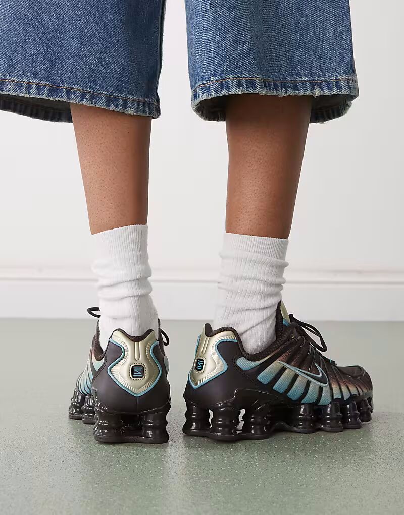 Кроссовки Nike Shox TL коричневого и синего цветов — фото 4